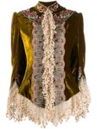 Etro Lace Detail Velvet Fringed Shirt - Green