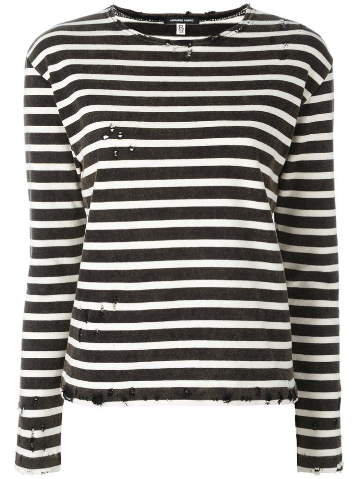 R13 Shredded Trim Striped Sweatshirt, Women's, Size: Medium, Black, Cotton