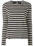 R13 Shredded Trim Striped Sweatshirt, Women's, Size: Medium, Black, Cotton