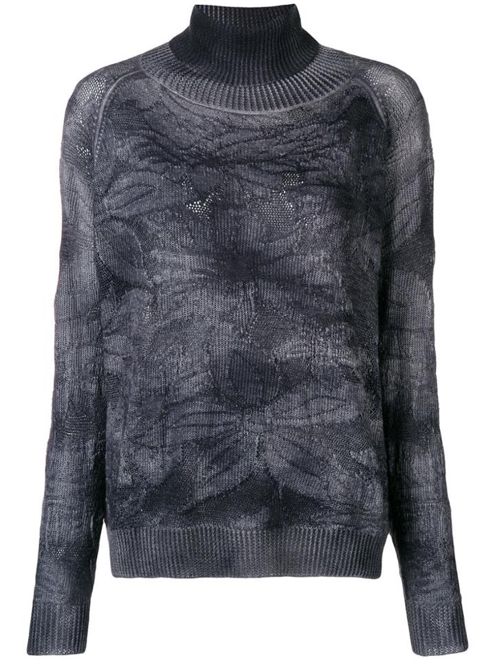 Avant Toi Floral Knit Polo Neck - Grey
