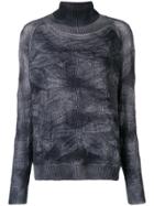 Avant Toi Floral Knit Polo Neck - Grey