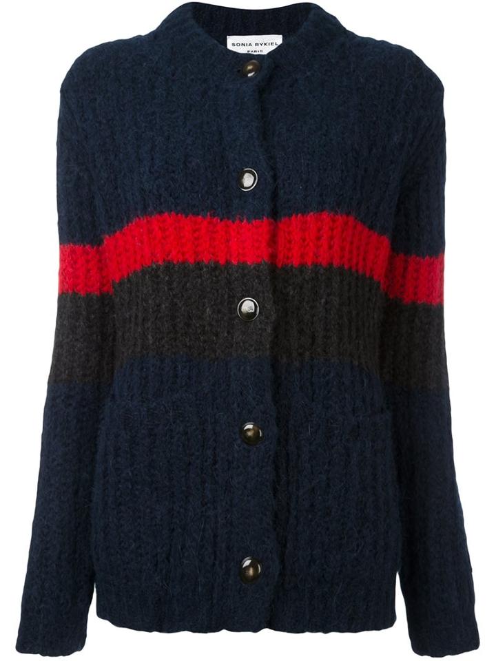 Sonia Rykiel Contrast Stripe Cardigan, Women's, Size: Small, Blue, Acrylic/polyamide/wool/alpaca