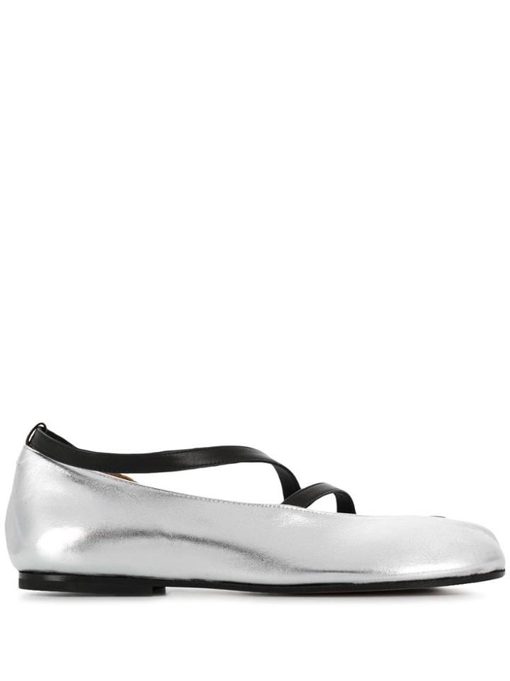 Maison Margiela Two Tone Strappy Ballerina Shoes - Silver