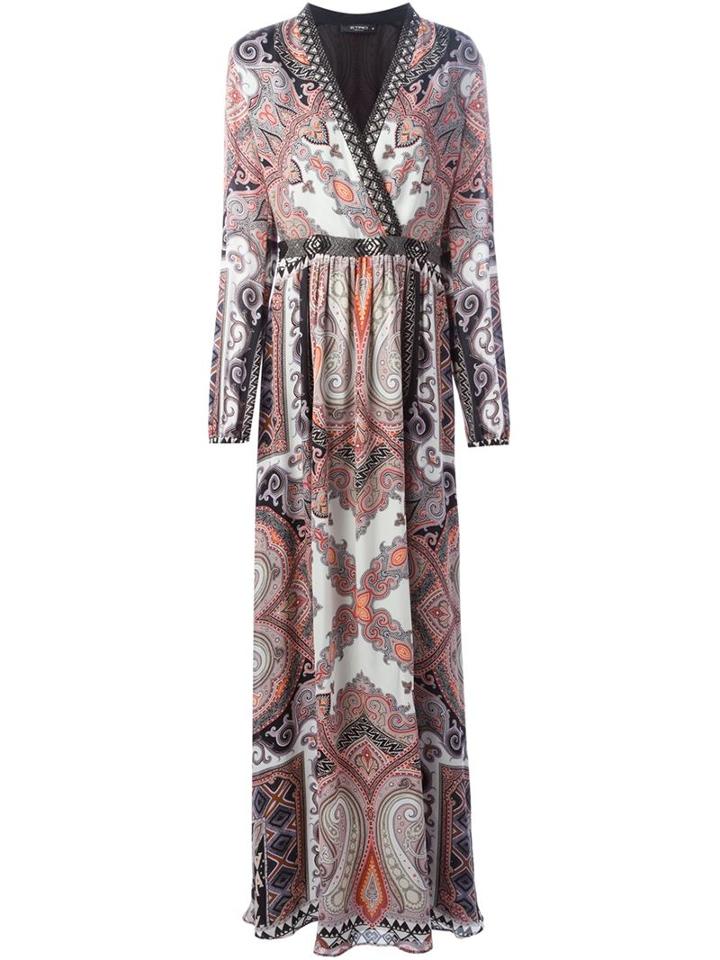 Etro Paisley Print Long Dress, Women's, Size: 44, Black, Cotton/glass/silk