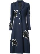 Derek Lam Long Tailored Notch Lapel Coat With Lily Embroidery - Blue