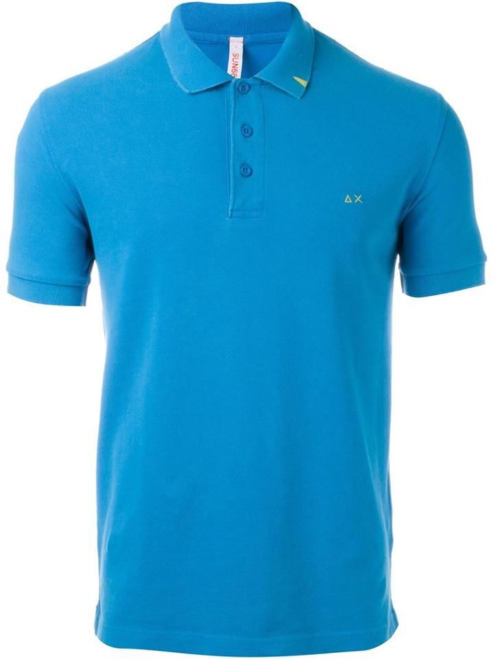 Sun 68 Logo Polo Shirt, Men's, Size: Large, Blue, Cotton