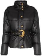 Versace Hooded Belted Feather Down Puffer Jacket - Black