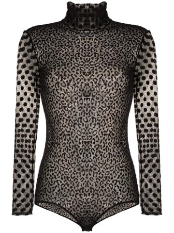 Alexia Hentsch Sheer Polka Dot Velvet Bodysuit - Black