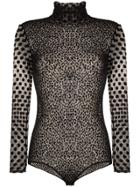 Alexia Hentsch Sheer Polka Dot Velvet Bodysuit - Black
