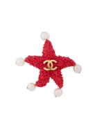 Chanel Vintage Logo Star Brooch - Red