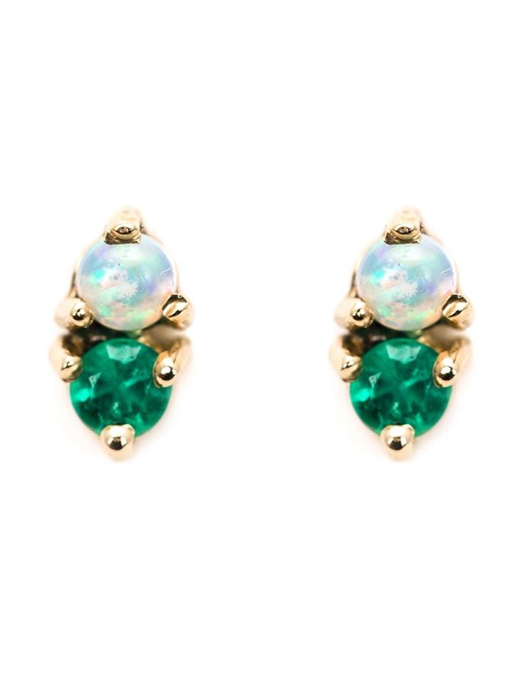 Wwake Opal And Emerald Stud Earrings