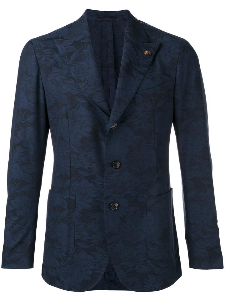 Gabriele Pasini Botanical Print Blazer, Men's, Size: 46, Blue, Cotton/spandex/elastane/viscose