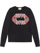 Gucci Cotton Sweatshirt With Metal Gucci Print - Black