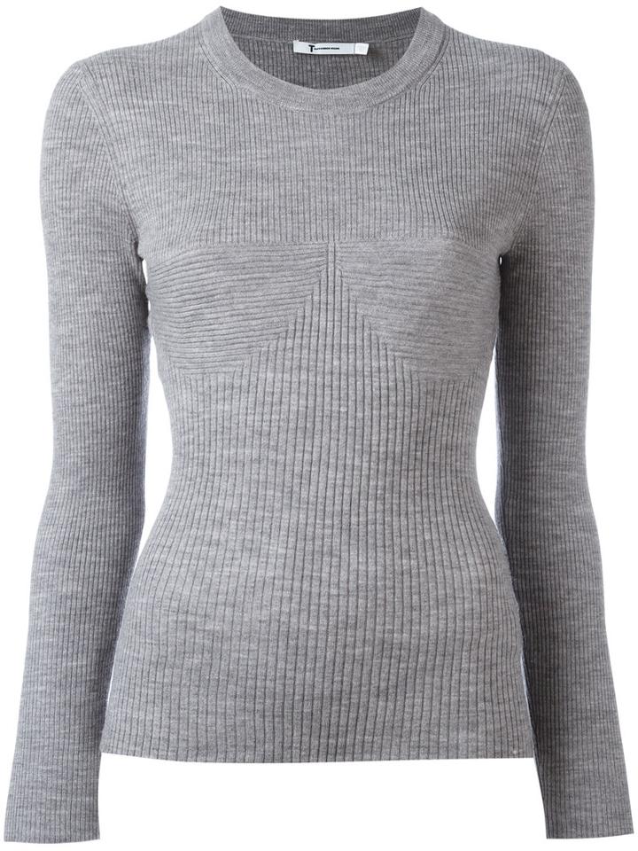 T By Alexander Wang Ribbed Knit Sweater, Women's, Size: Small, Grey, Merino