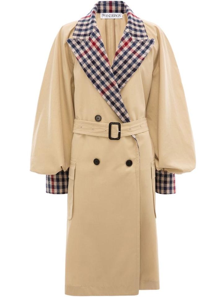 Jw Anderson Contrast Check Trench Coat - Neutrals