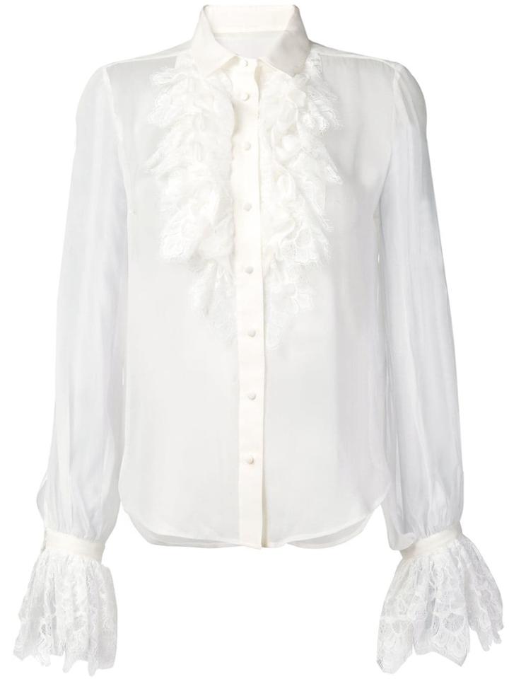 Saint Laurent Ruffle Lace Trim Shirt - White