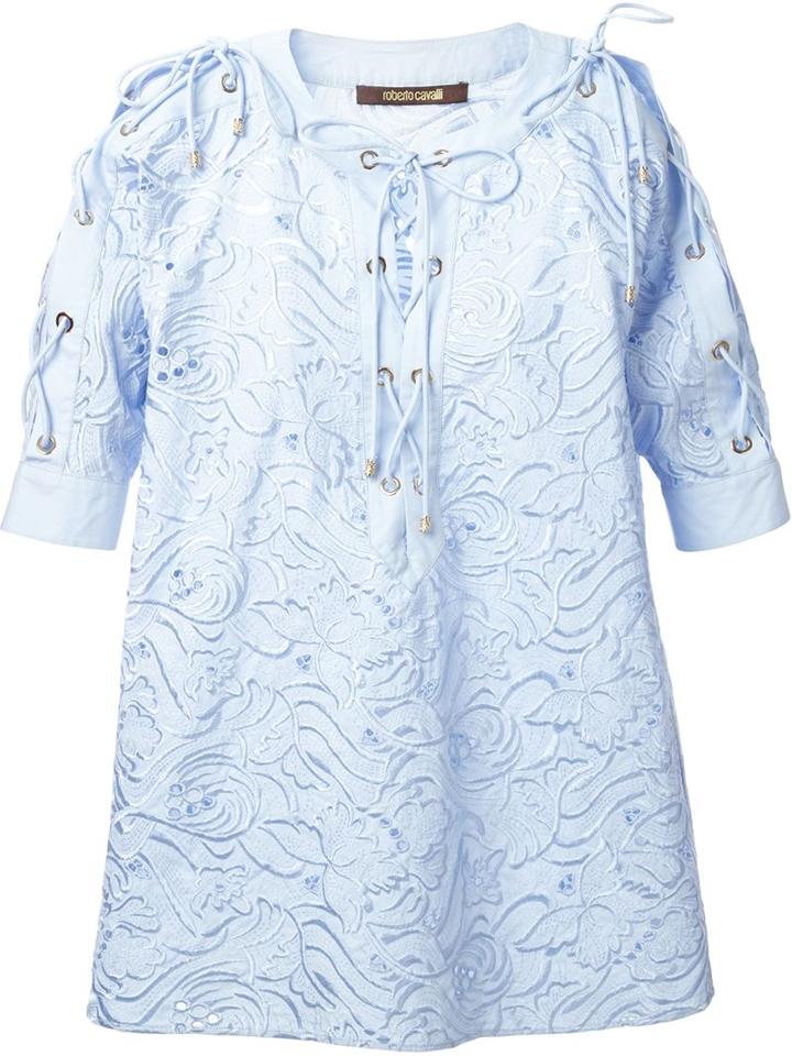 Roberto Cavalli Tie Detail Embroidered Blouse