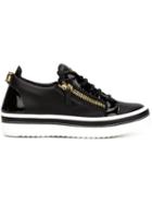 Giuseppe Zanotti Design Zip Detail Low Sneakers, Women's, Size: 37, Black, Calf Leather/patent Leather/rubber