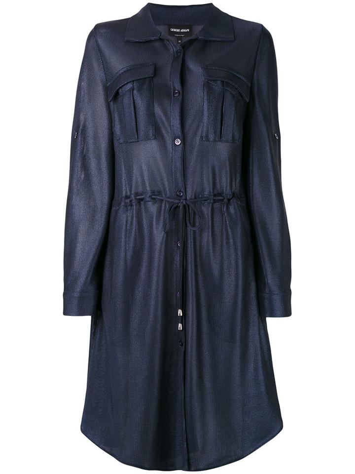 Giorgio Armani - Drawstring Shirt Dress - Women - Polyamide - 44, Women's, Blue, Polyamide