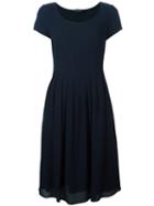 Giorgio Armani Pleated Trim Flared Dress, Women's, Size: 46, Blue, Viscose/polyester