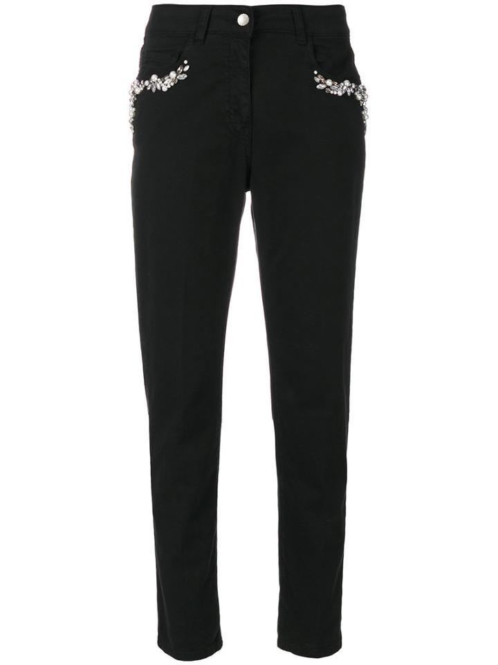Twin-set - Embellished Pockets Slim-fit Trousers - Women - Cotton/spandex/elastane - 28, Black, Cotton/spandex/elastane