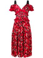 Self-portrait Floral Pleated Midi Dress - Red