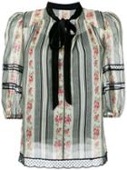 Marc Jacobs Floral Print Tie Collar Blouse, Women's, Size: 8, Black, Silk/cotton