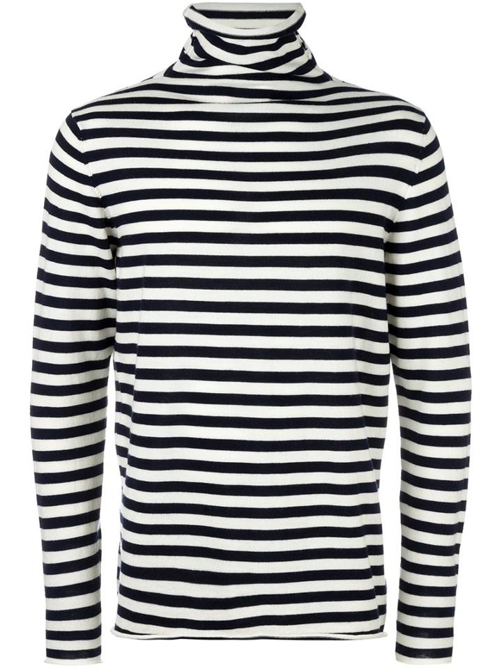 Société Anonyme Striped Turtleneck Jumper, Men's, Size: Xl, Blue, Wool