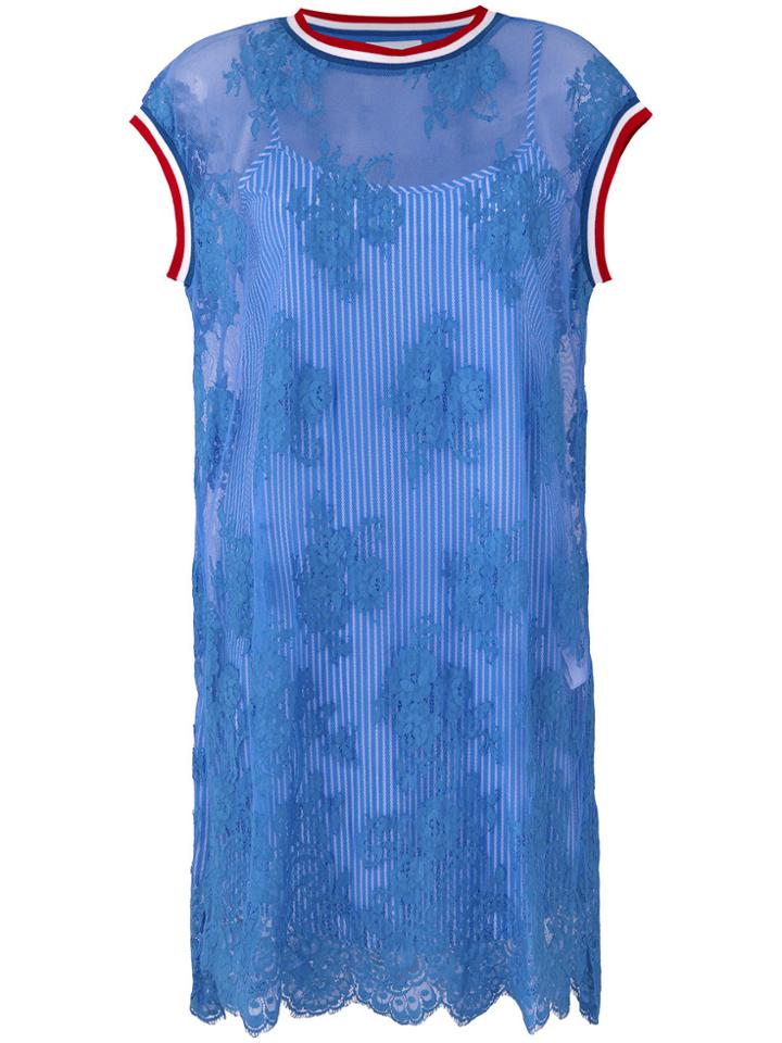 Isabelle Blanche Sheer Overlay Striped Dress - Blue