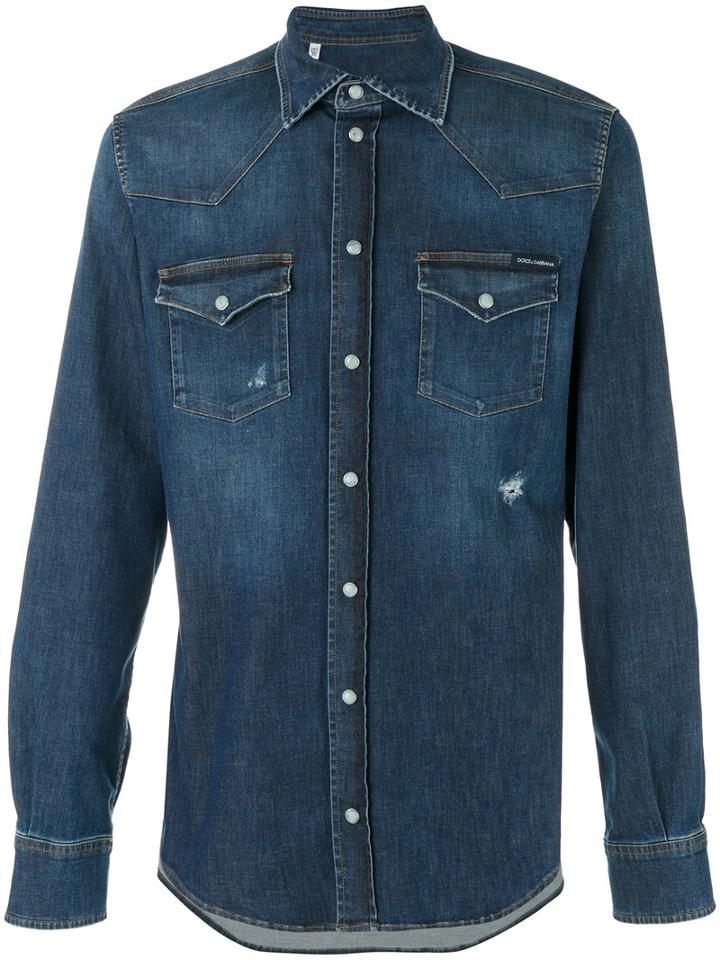 Dolce & Gabbana - Western Denim Distressed Shirt - Men - Cotton/spandex/elastane - 43, Blue, Cotton/spandex/elastane