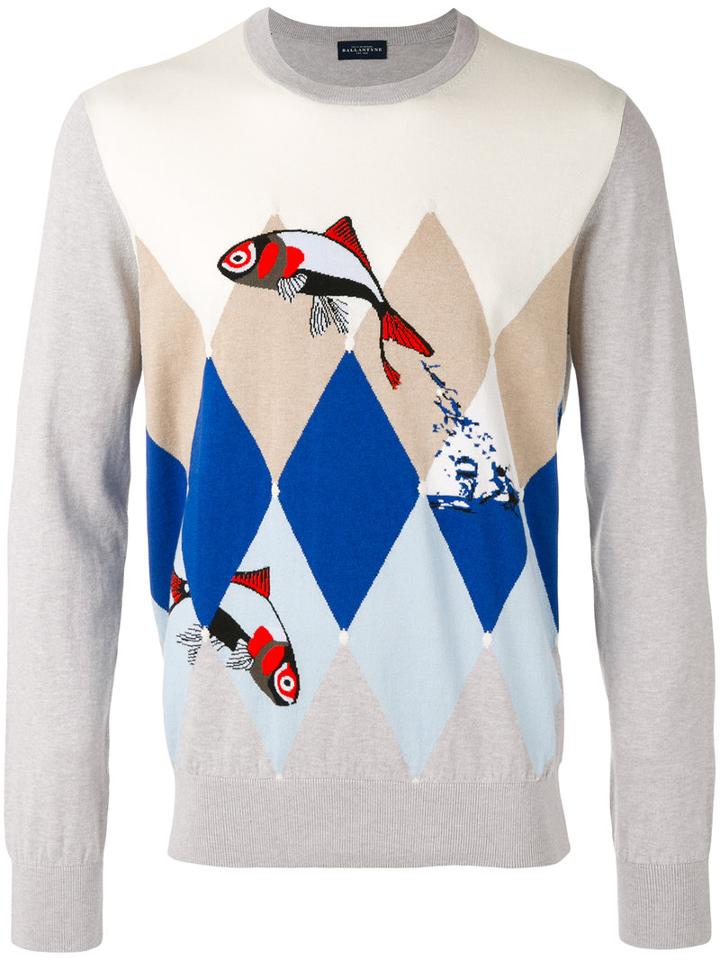 Ballantyne - Fish Intarsia Jumper - Men - Cotton/cashmere - 50, Grey, Cotton/cashmere