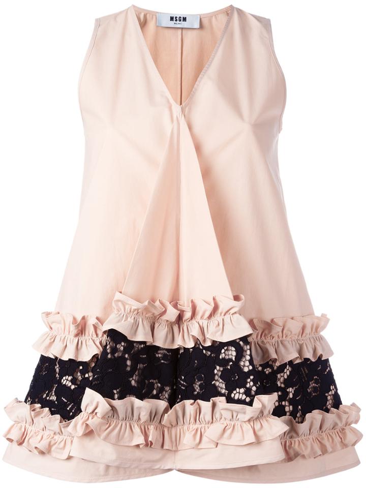 Msgm Ruffle & Lace Detail Sleeveless Top - Nude & Neutrals