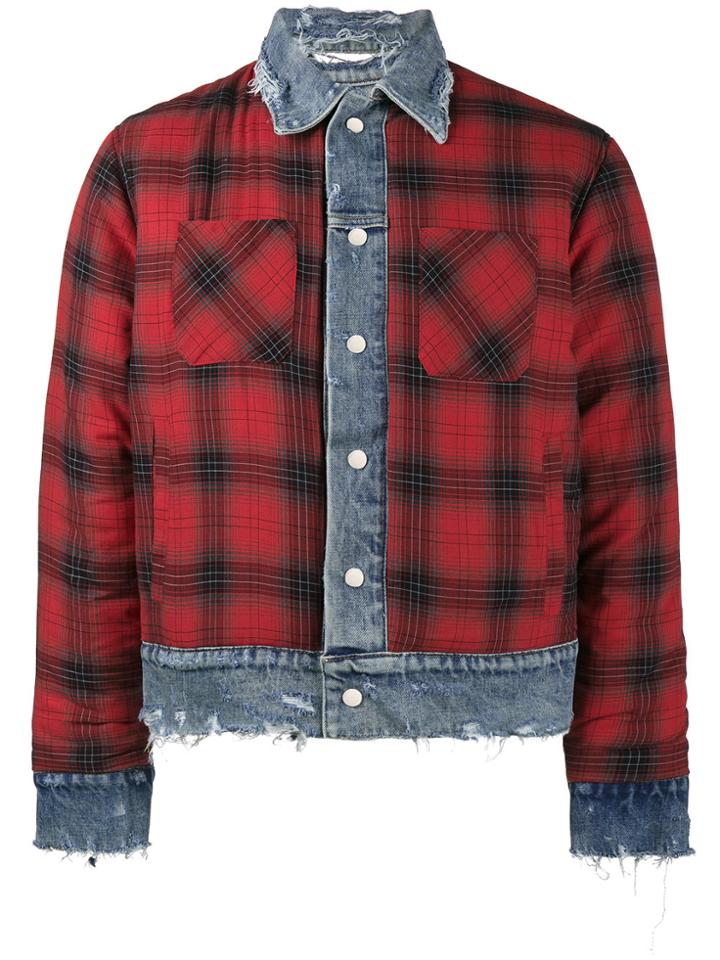 Amiri Reversible Flannel And Denim Trucker Jacket - Red