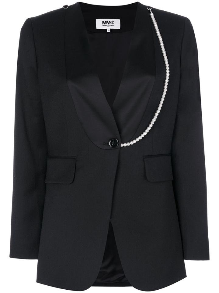 Mm6 Maison Margiela Contrast Embellished Trim Blazer - Black