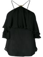 Plein Sud - Halter Ruffle Top - Women - Silk - 36, Black, Silk