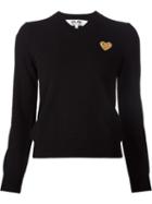 Comme Des Garçons Play Embroidered Heart V-neck Jumper, Women's, Size: Small, Black, Wool