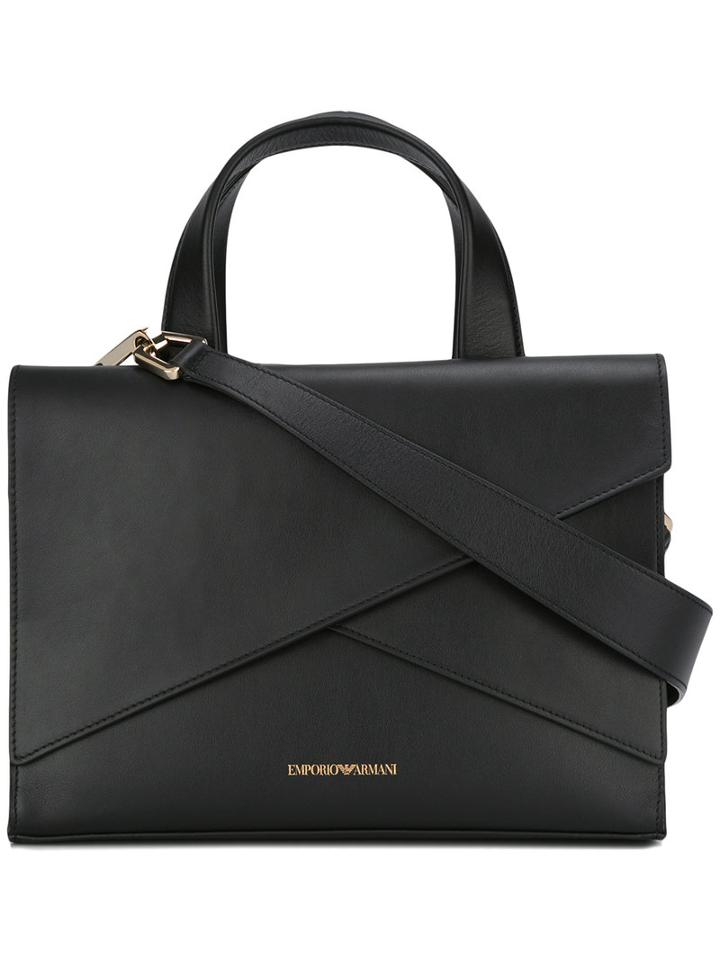 Emporio Armani Logo Print Shoulder Bag, Women's, Black, Cotton/calf Leather
