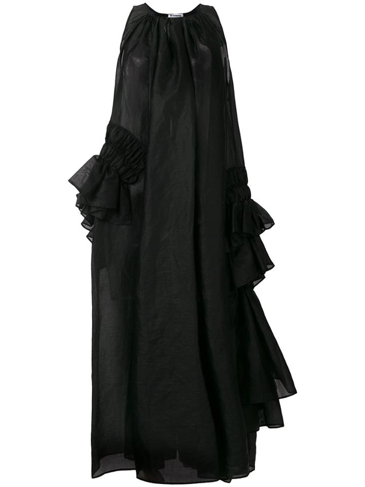 Jil Sander Long Ruffle Detail Dress - Black
