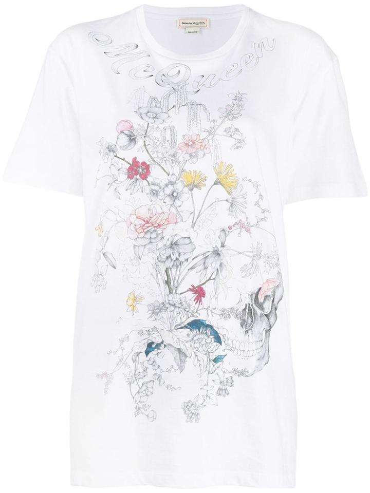 Alexander Mcqueen Printed Skull And Flowers T-shirt - White