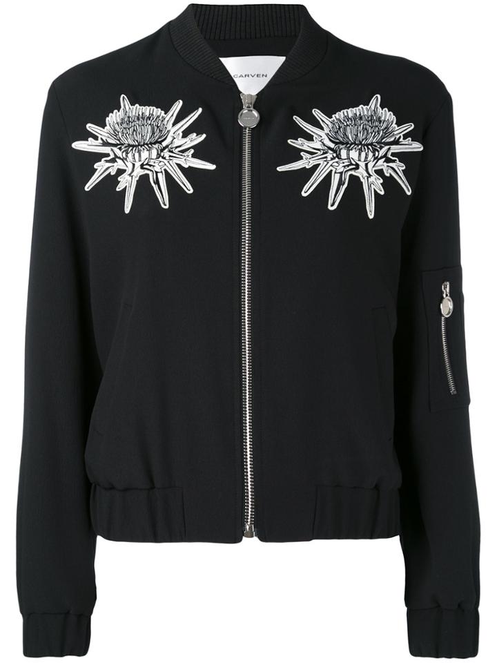 Carven Floral Detail Bomber Jacket - Black