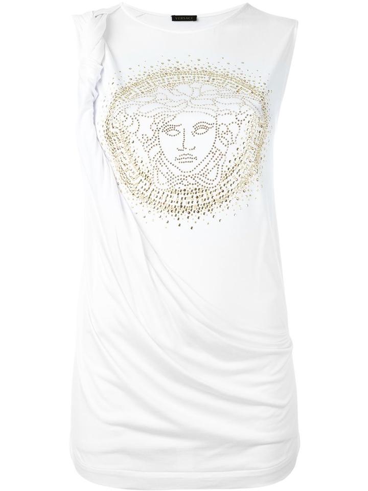 Versace Draped Medusa Tank Top, Women's, Size: 38, White, Viscose/silk