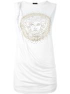 Versace Draped Medusa Tank Top, Women's, Size: 38, White, Viscose/silk