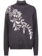 Oscar De La Renta Branch-embroidered Sweater - Grey