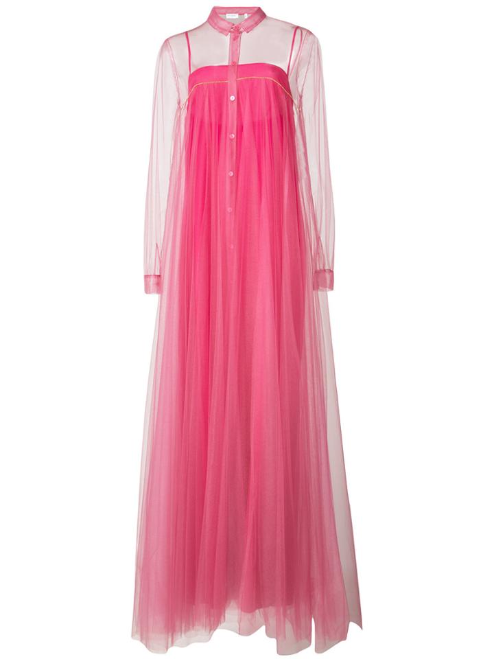 Vionnet Long Pleated Sheer Dress - Pink & Purple