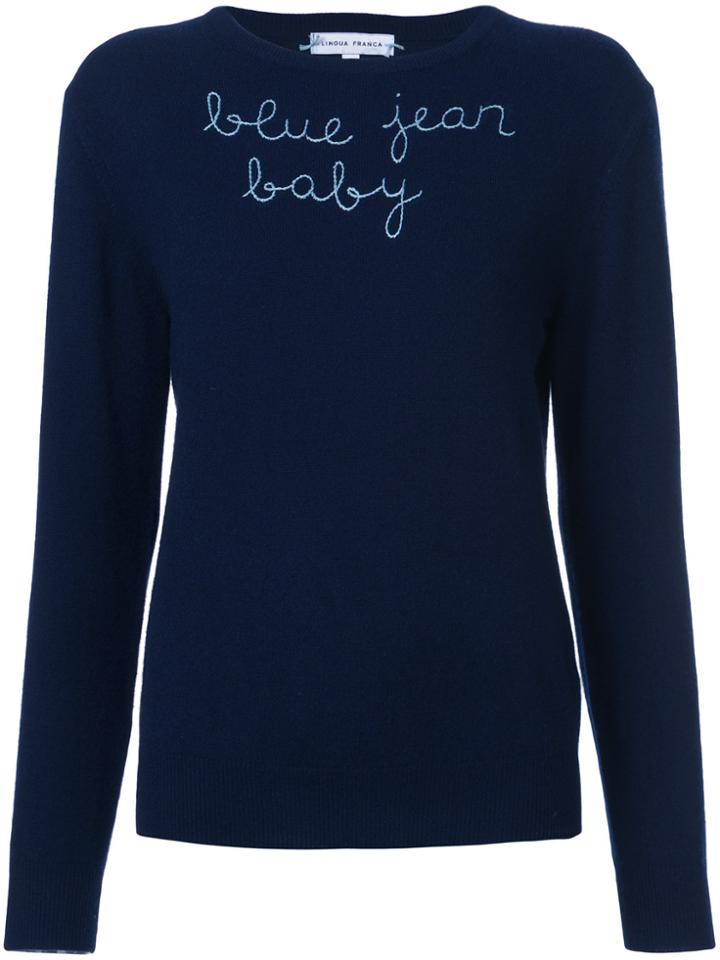 Lingua Franca Embroidered Quote Sweater - Blue