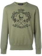 Alexander Mcqueen Skull Crest Print Sweatshirt, Men's, Size: Medium, Green, Organic Cotton