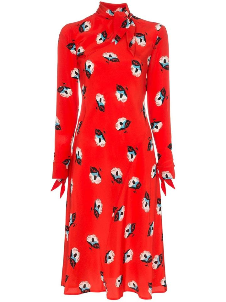 Etro Floral Print Tie Neck Silk Dress - Red
