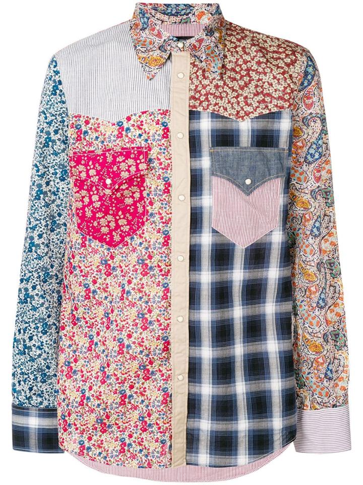 Dsquared2 Patchwork Button Shirt - Blue