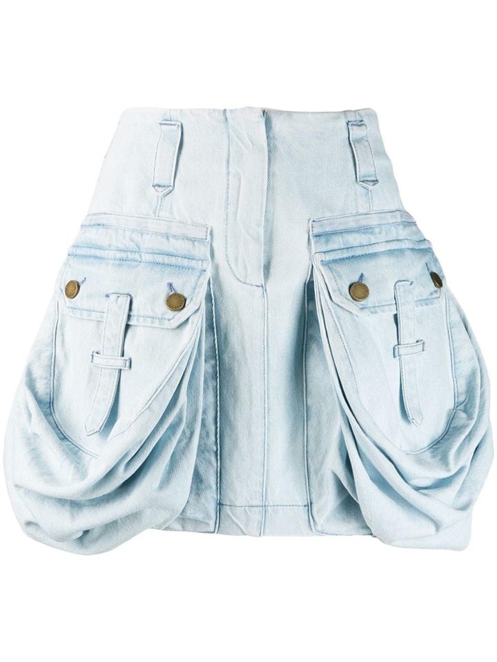 Alberta Ferretti Denim Drape Pocket Skirt - Blue