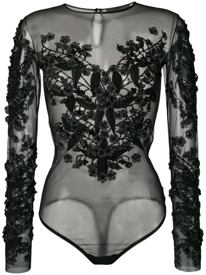 Amen Floral-embellished Top - Black